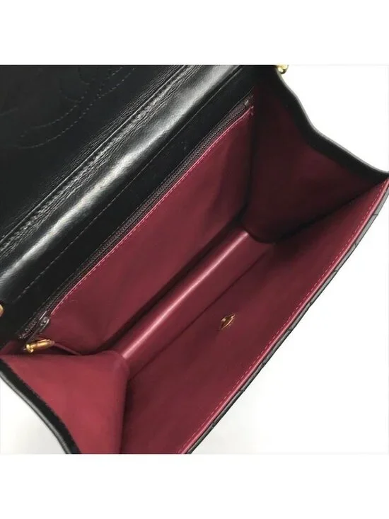 Chanel Quilted CC Logo Push Lock Lamb Leather Chain Shoulder Bag Black Purse - Picture 8 of 10